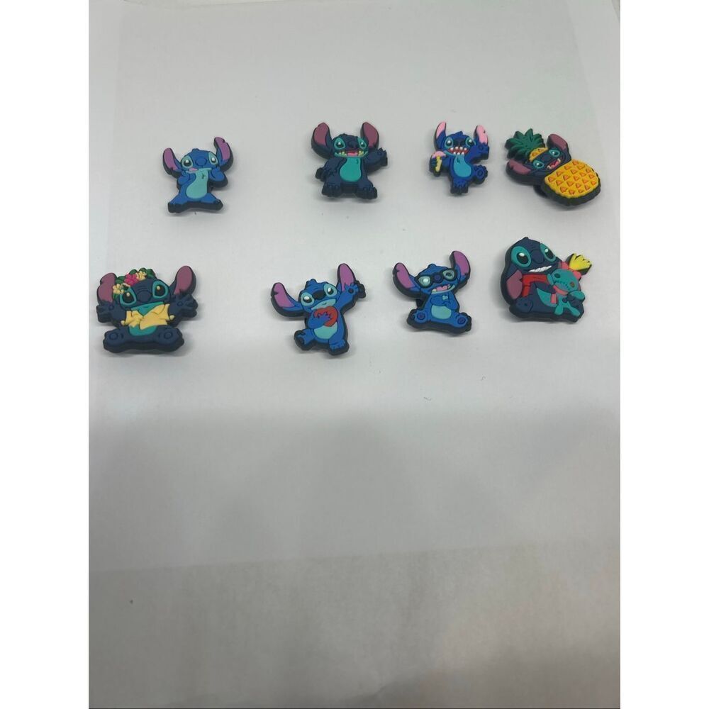 Lot of 8 Stitch Shoe Charms – Cute Character Accessories for Clogs 💙🌺🍍